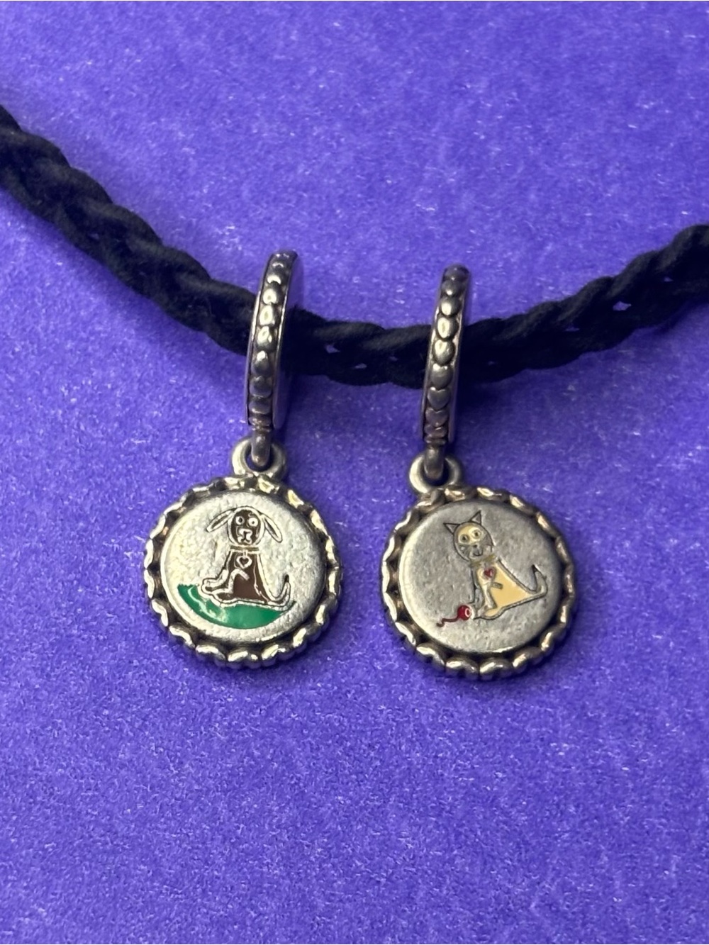 Pandora Cat & Dog Dangle Charms Set Enamel S925 ALE Sterling Silver